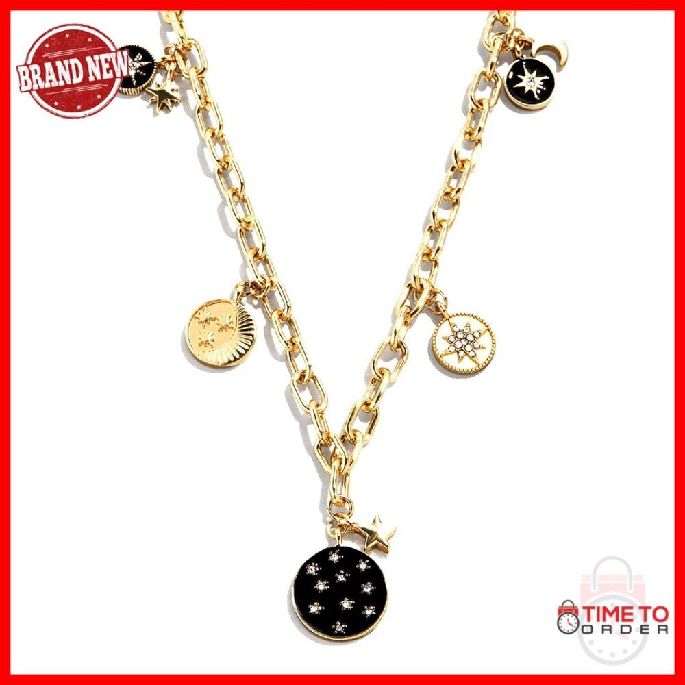 Celestial Charm Necklace with 5 Disc Charms, 18" Gold Chain